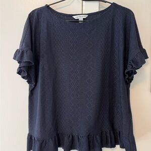 Counterparts Dark Blue Textured Blouse with Ruffle Sleeves
